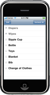 Screenshot of Diaper Bag iPhone App
